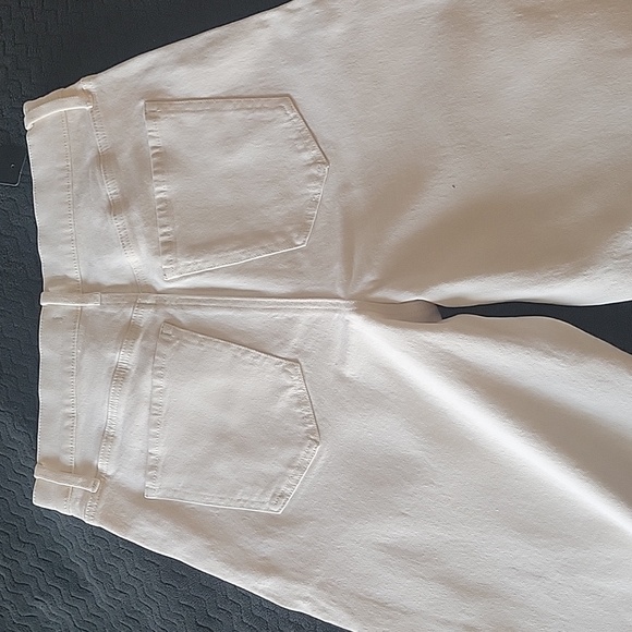 Express | High Waisted Ivory Wash Drawstring Wide Leg Jeans - Picture 4 of 9